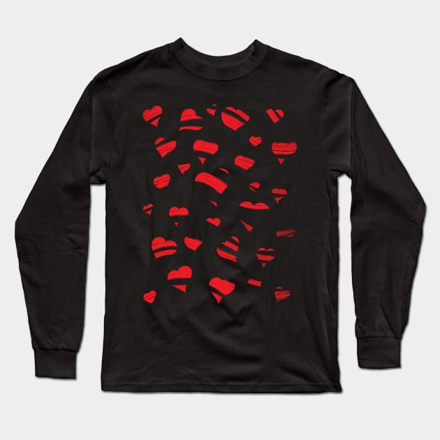 Cute Repeating Red Hearts Pattern Love Long Sleeve T-Shirt by Marvinor